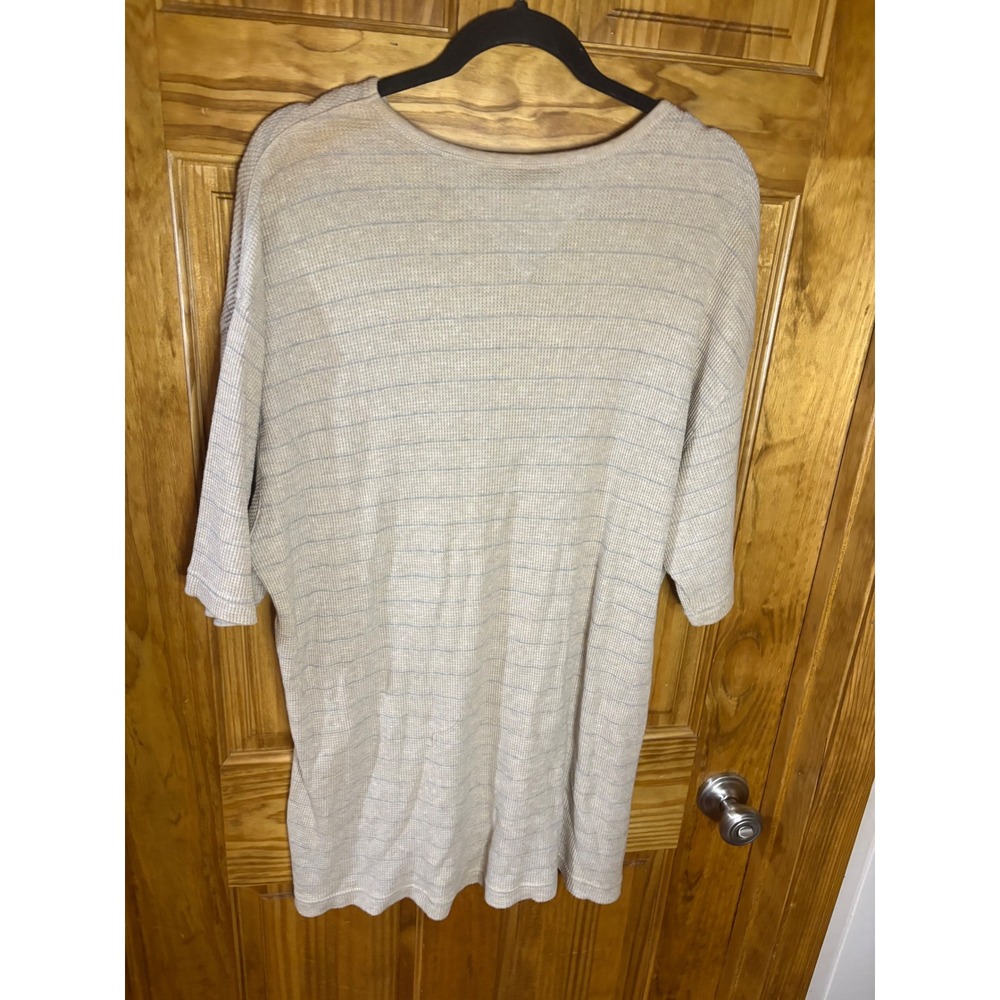 Tommy Hilfiger Mens V-Neck Waffle Knit Striped Short Sleeve Shirt Beige XXL - Picture 4 of 4